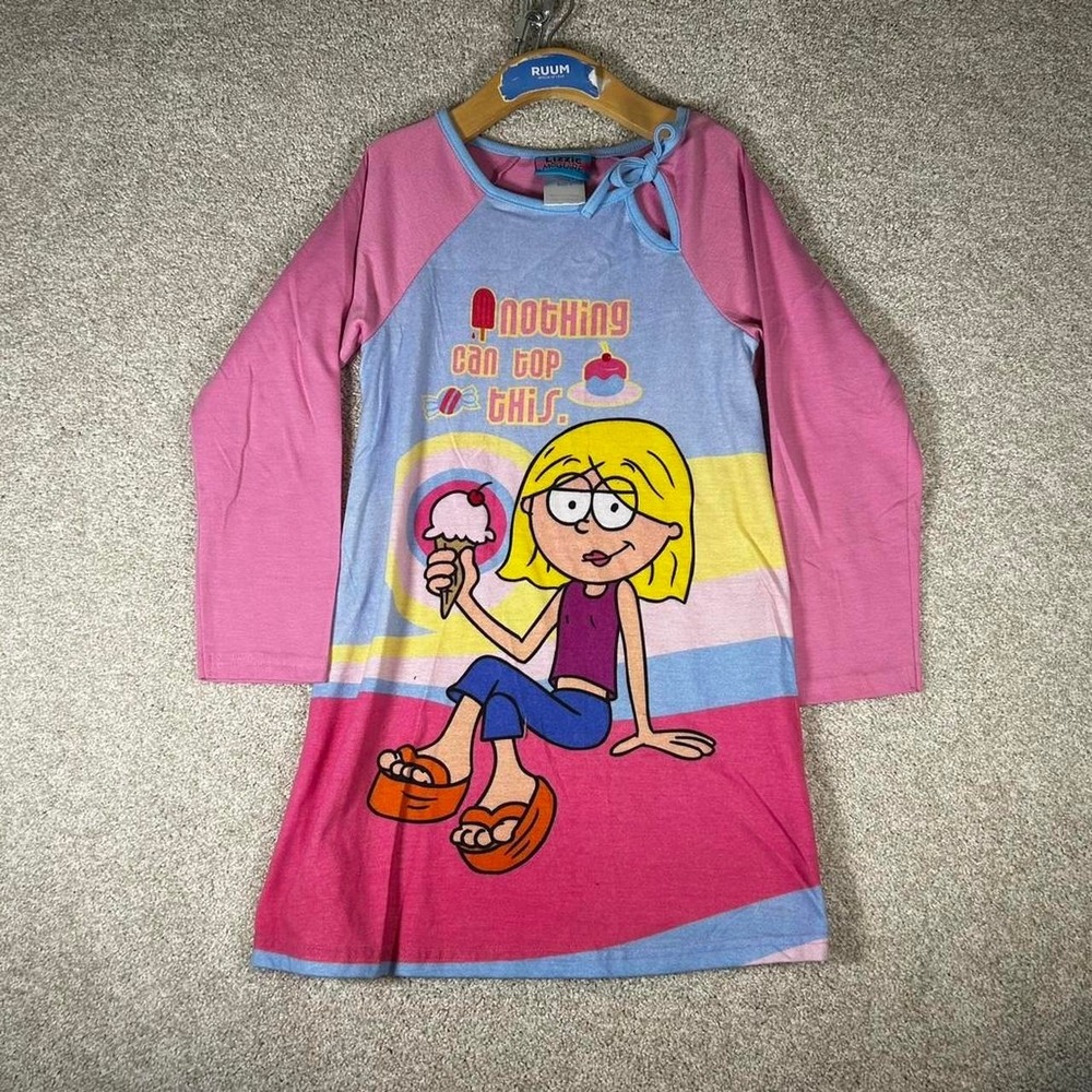 Vintage Girls Lizzie McGuire pink graphic Disney dress size 7